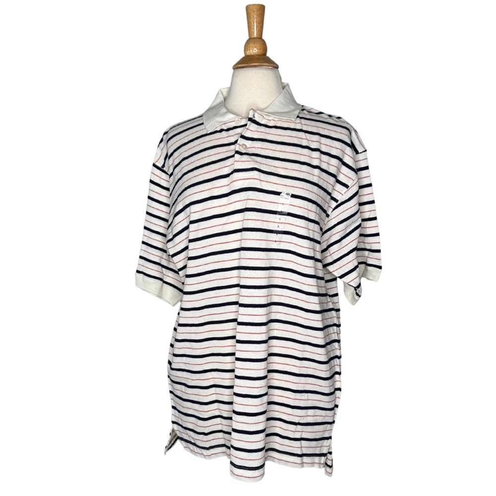 Architect Striped Cotton Polo Cream Navy Red Older Eclectic Grandpa Office GG9